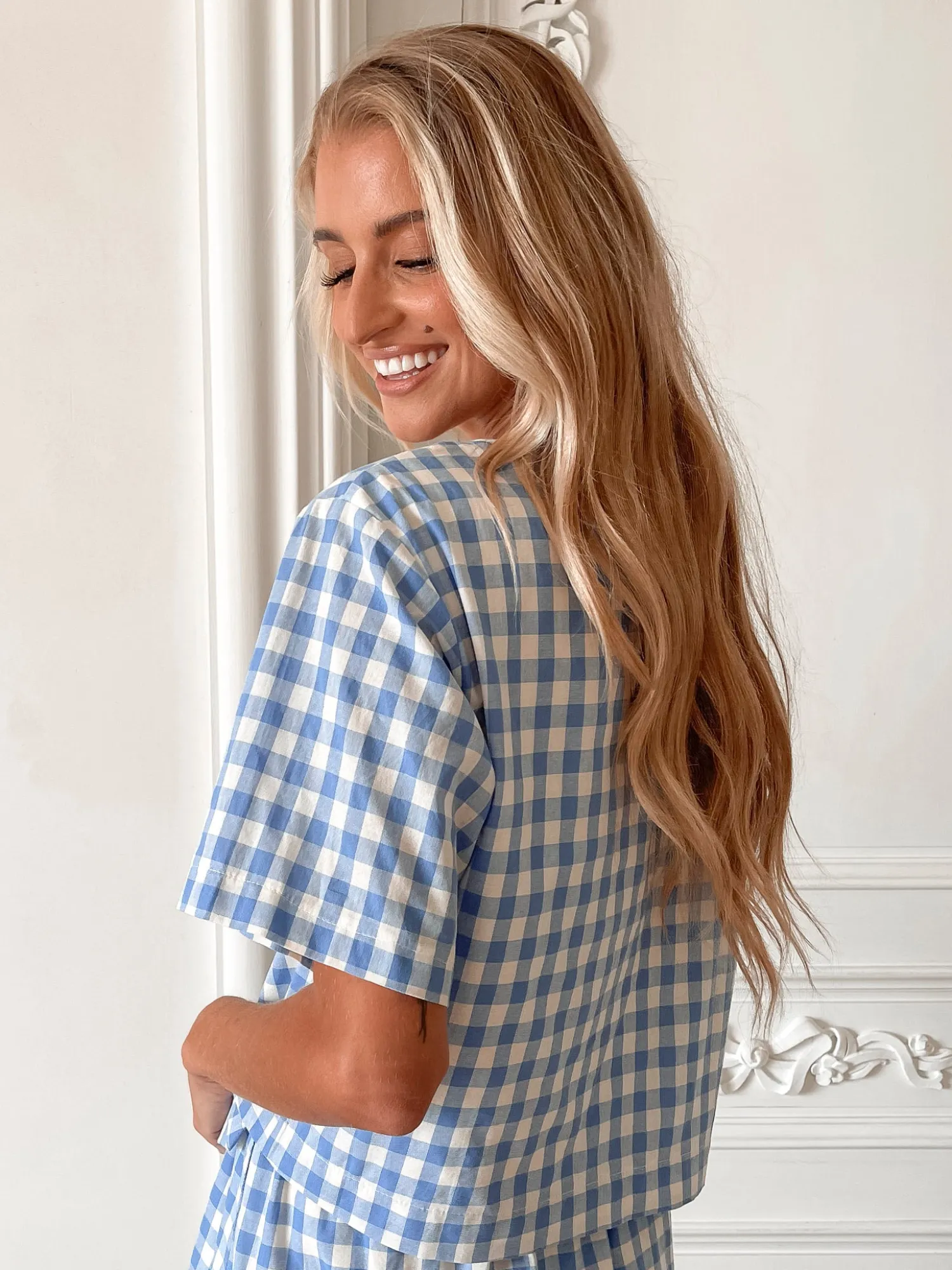 Clearance Revan Top - Blue Check Crop Tops|Crop Tops