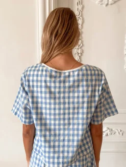 Clearance Revan Top - Blue Check Crop Tops|Crop Tops