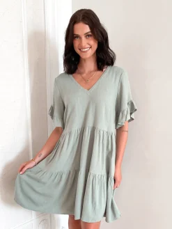 Online Robin Dress - Sage Linen Dresses|Shift Dresses