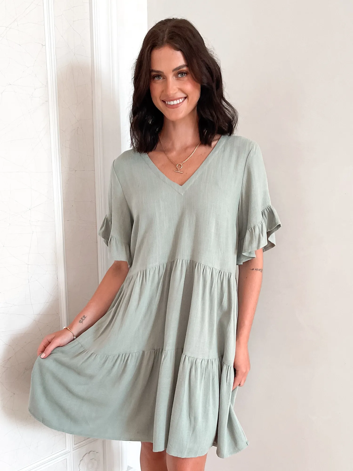 Online Robin Dress - Sage Linen Dresses|Shift Dresses