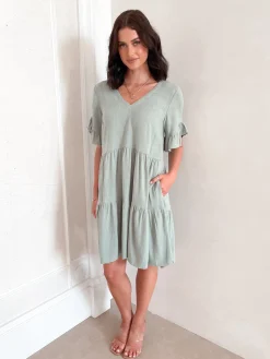 Online Robin Dress - Sage Linen Dresses|Shift Dresses