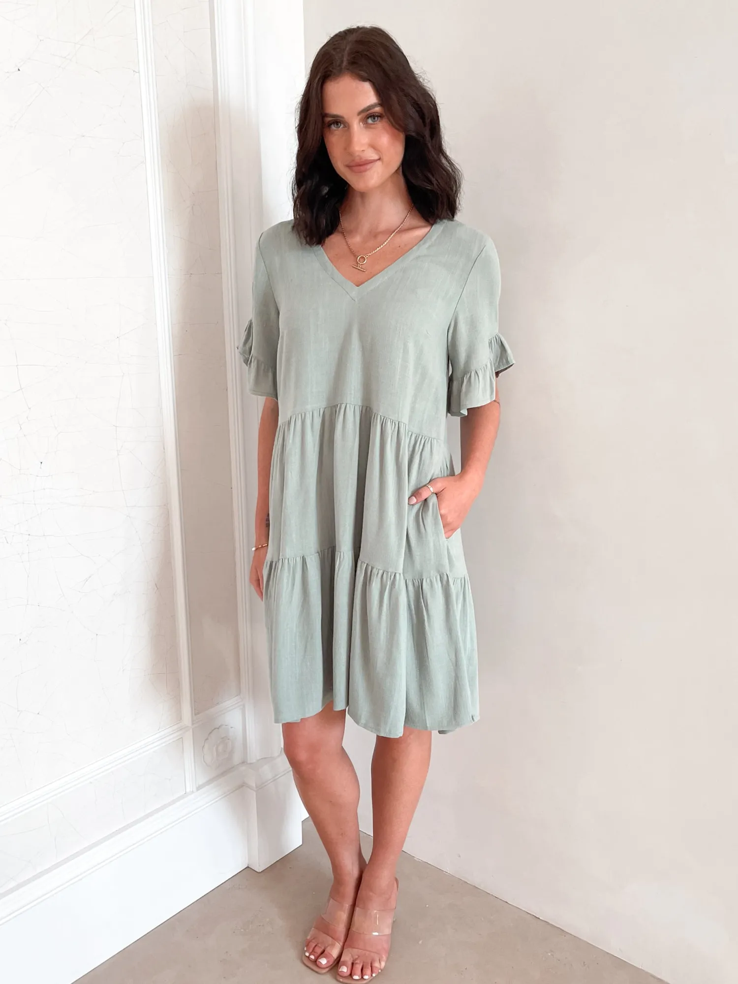 Online Robin Dress - Sage Linen Dresses|Shift Dresses