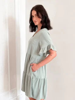 Online Robin Dress - Sage Linen Dresses|Shift Dresses