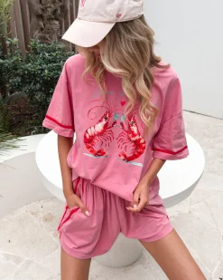 Hot Roswell T-Shirt - Pink Print Casual Tops|Sets