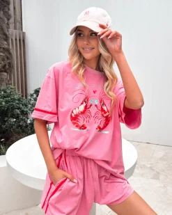 Hot Roswell T-Shirt - Pink Print Casual Tops|Sets