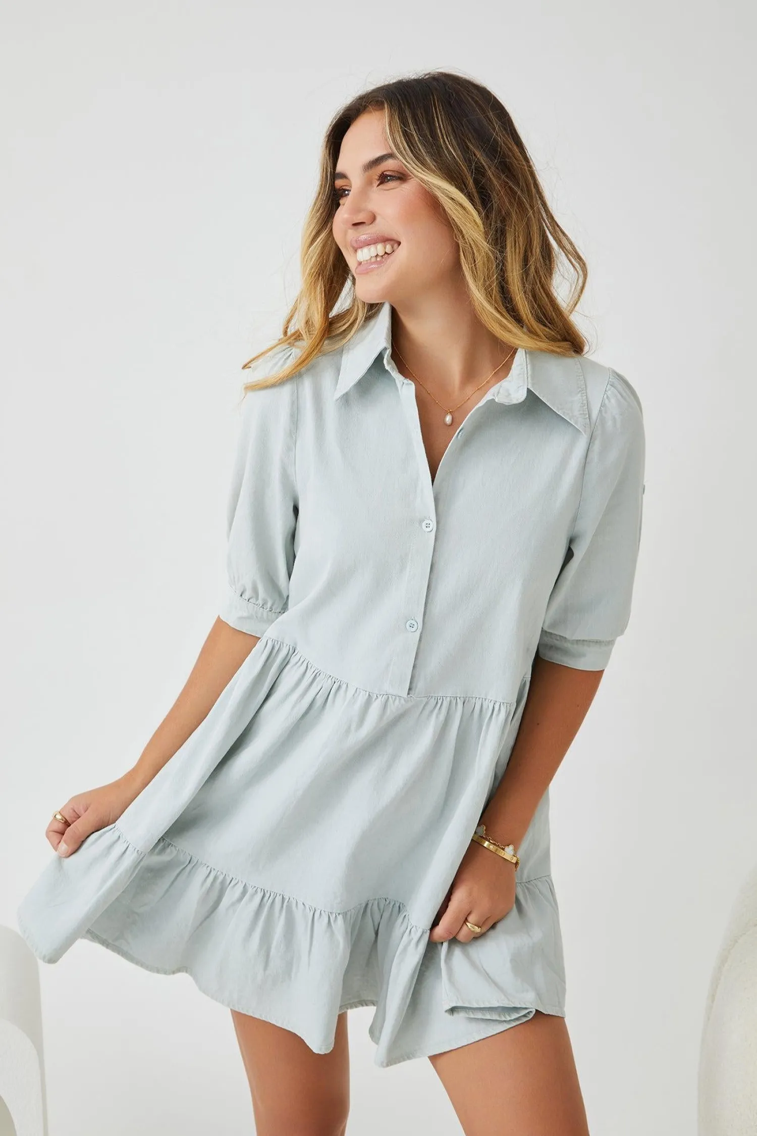 Discount Sanaz Dress - Light Blue Basic Dresses|Curve Dresses