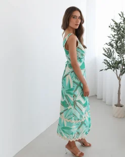 Discount Sariyah Dress - Green Print Maxi Dresses|Holiday Dresses