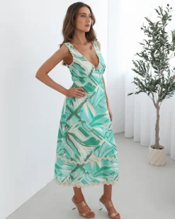 Discount Sariyah Dress - Green Print Maxi Dresses|Holiday Dresses
