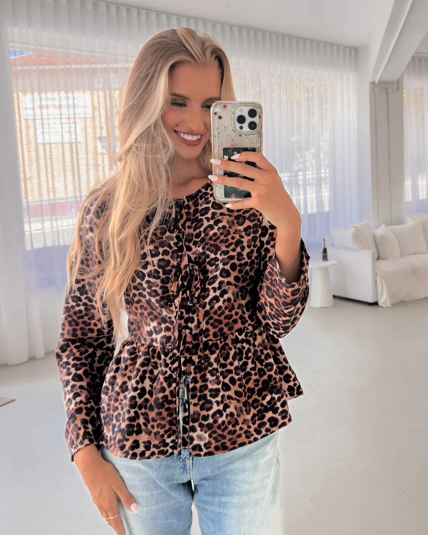 New Saveria Top - Brown Print Long Sleeve Tops|Casual Tops
