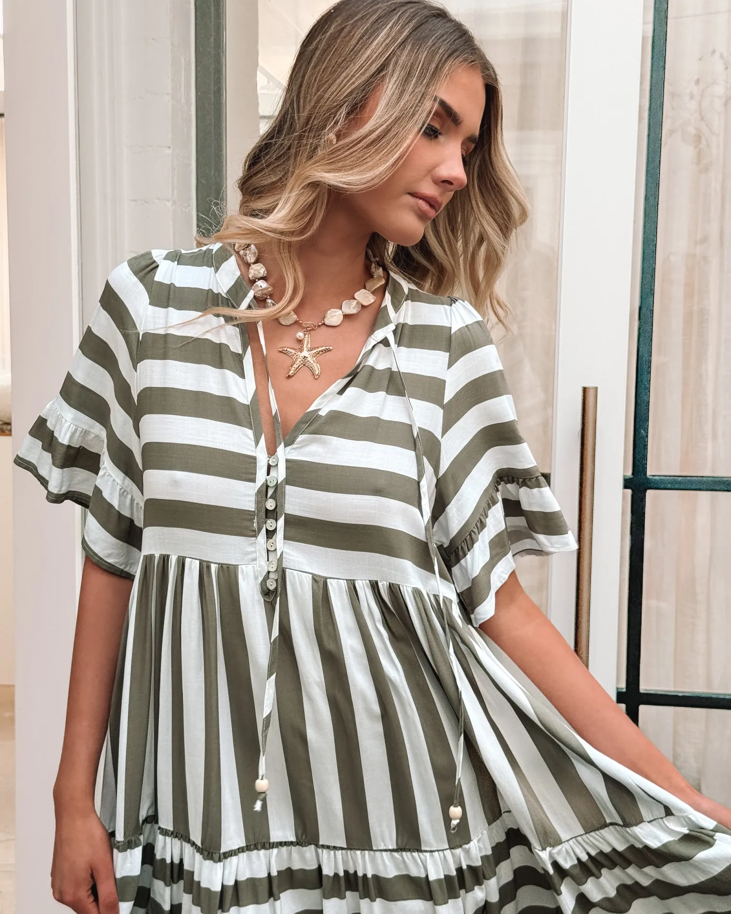 Outlet Serah Dress - Khaki Stripe Curve Dresses|Maternity Dresses
