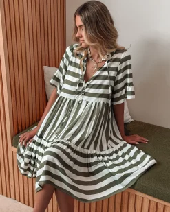 Outlet Serah Dress - Khaki Stripe Curve Dresses|Maternity Dresses