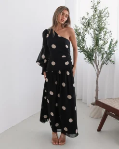 Outlet Serenella Dress - Black Spot Spot Dresses|Long Sleeve Dresses