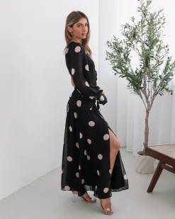 Outlet Serenella Dress - Black Spot Spot Dresses|Long Sleeve Dresses