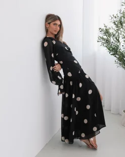 Outlet Serenella Dress - Black Spot Spot Dresses|Long Sleeve Dresses