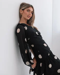 Outlet Serenella Dress - Black Spot Spot Dresses|Long Sleeve Dresses
