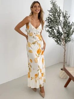 Discount Shaela Dress - Yellow Print Slip Dresses|Maxi Dresses