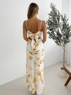 Discount Shaela Dress - Yellow Print Slip Dresses|Maxi Dresses