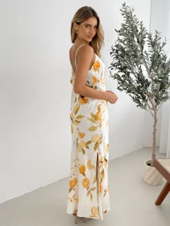 Discount Shaela Dress - Yellow Print Slip Dresses|Maxi Dresses