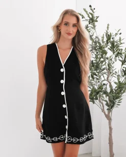 Sale Shaleena Dress - Black Print Linen Dresses|Shift Dresses
