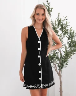 Sale Shaleena Dress - Black Print Linen Dresses|Shift Dresses