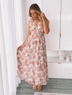Hot Shanta Dress - Peach Floral Floral Dresses|Cut Out Dresses