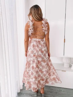 Hot Shanta Dress - Peach Floral Floral Dresses|Cut Out Dresses