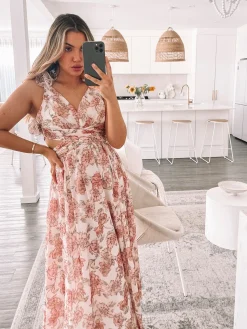 Hot Shanta Dress - Peach Floral Floral Dresses|Cut Out Dresses