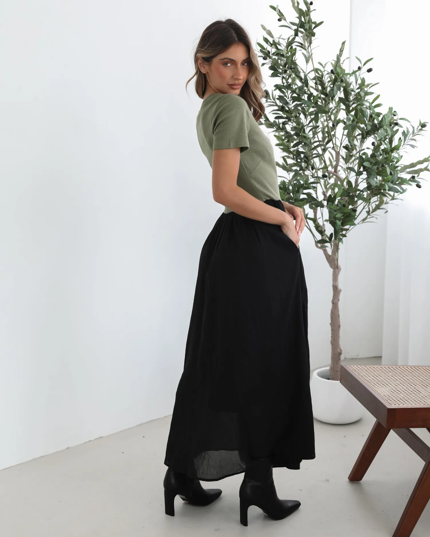 Outlet Shemeka Dress - Khaki Black Maternity Dresses|Maxi Dresses