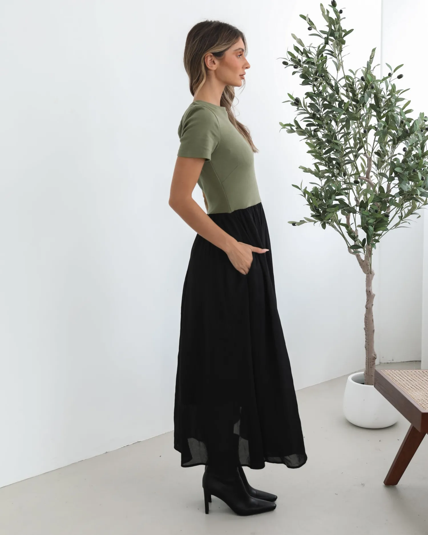 Outlet Shemeka Dress - Khaki Black Maternity Dresses|Maxi Dresses