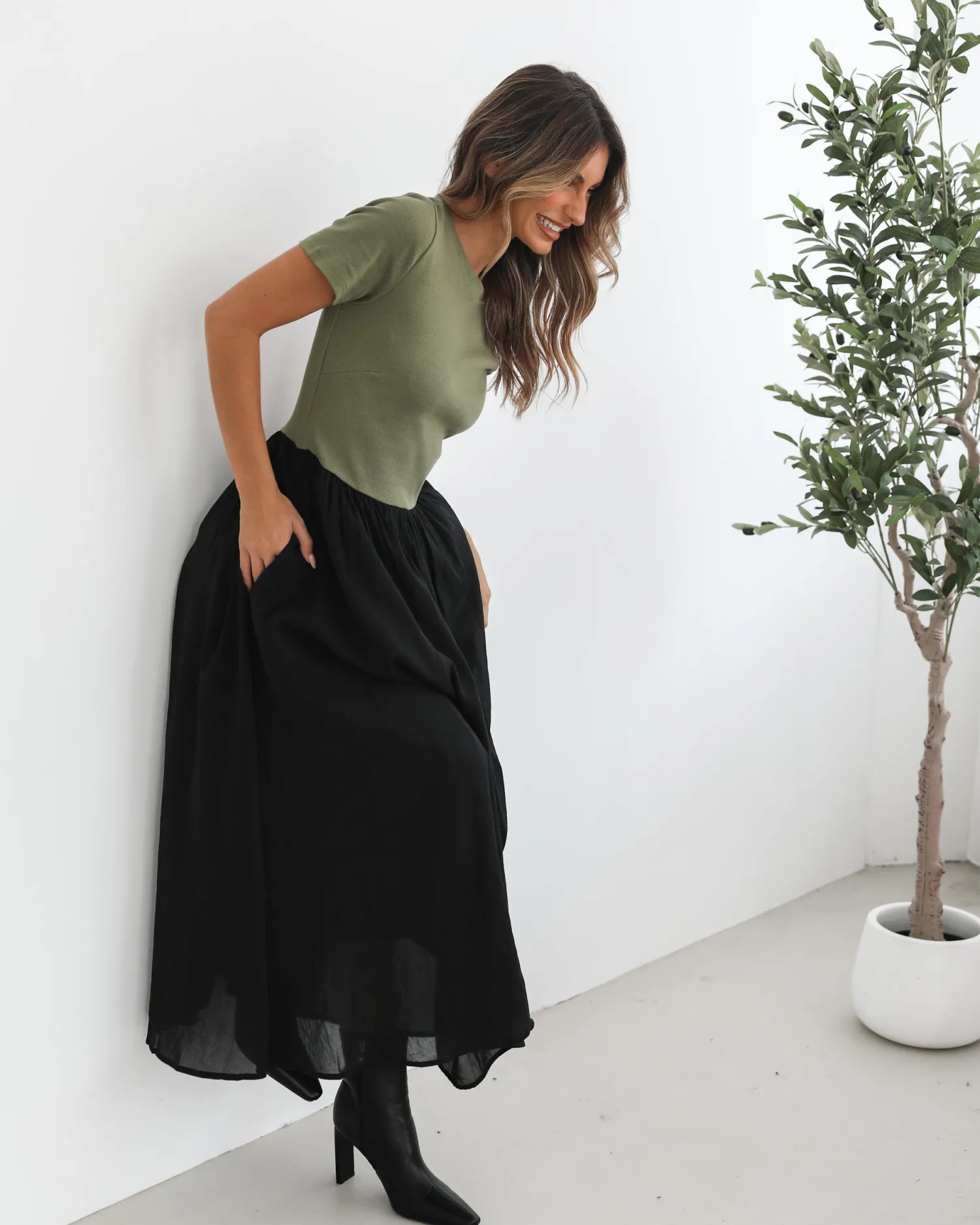 Outlet Shemeka Dress - Khaki Black Maternity Dresses|Maxi Dresses