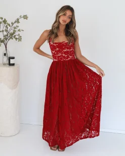 Best Shira Dress - Red Print Lace Dresses|Maxi Dresses