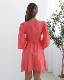 Outlet Solindra Dress - Coral Cut Out Dresses|Long Sleeve Dresses