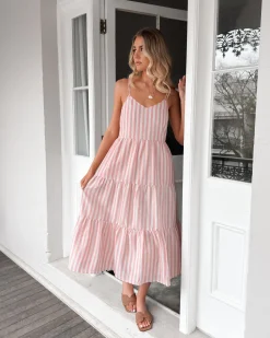 Sale Sona Dress - Pink Stripe Linen Dresses|Curve Dresses