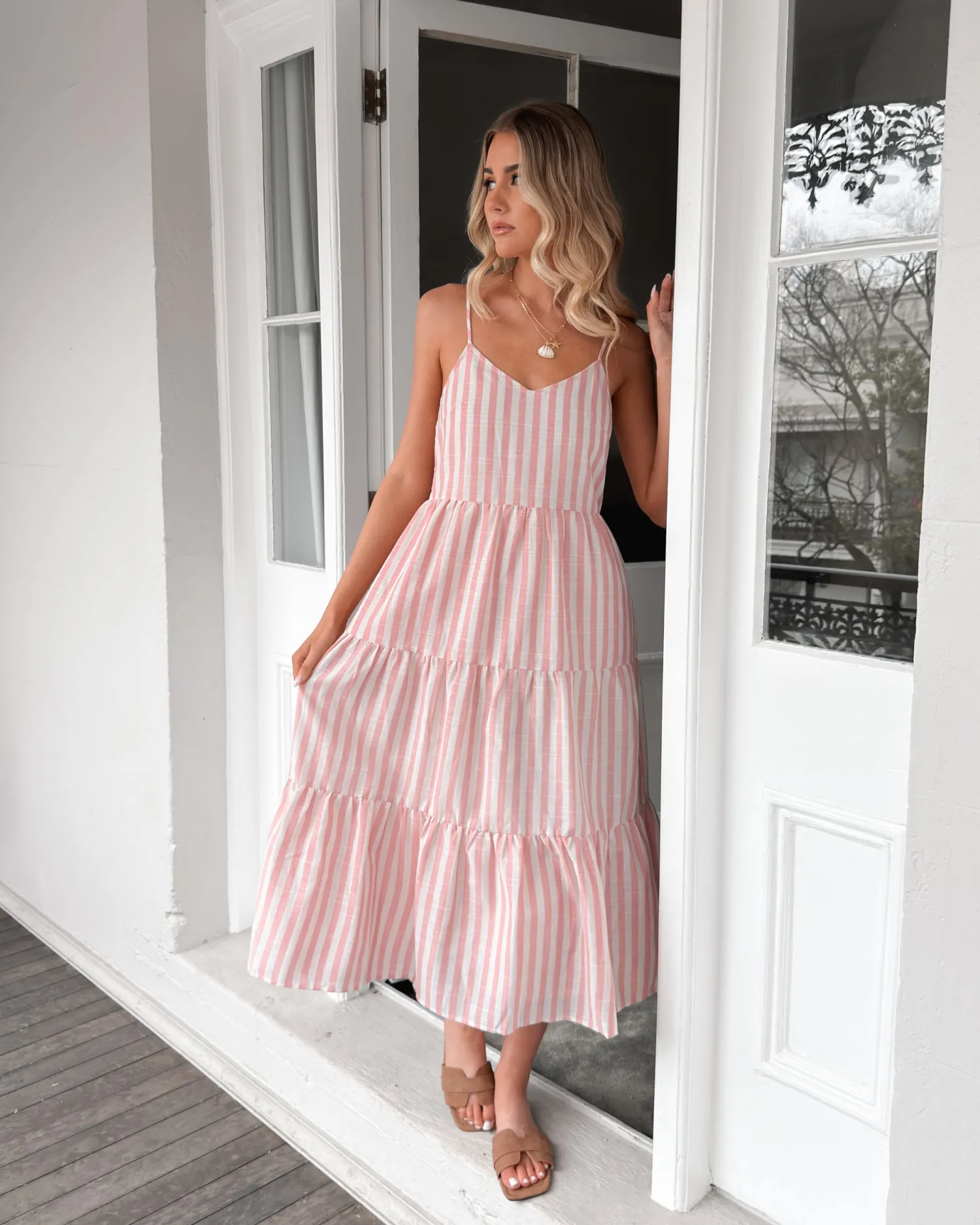 Sale Sona Dress - Pink Stripe Linen Dresses|Curve Dresses