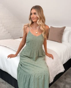 Best Sona Dress - Sage Spot Spot Dresses|Linen Dresses