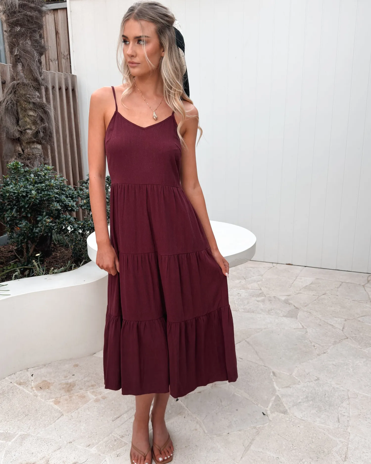 Outlet Sonya Dress - Bordeaux Linen Dresses|Curve Dresses