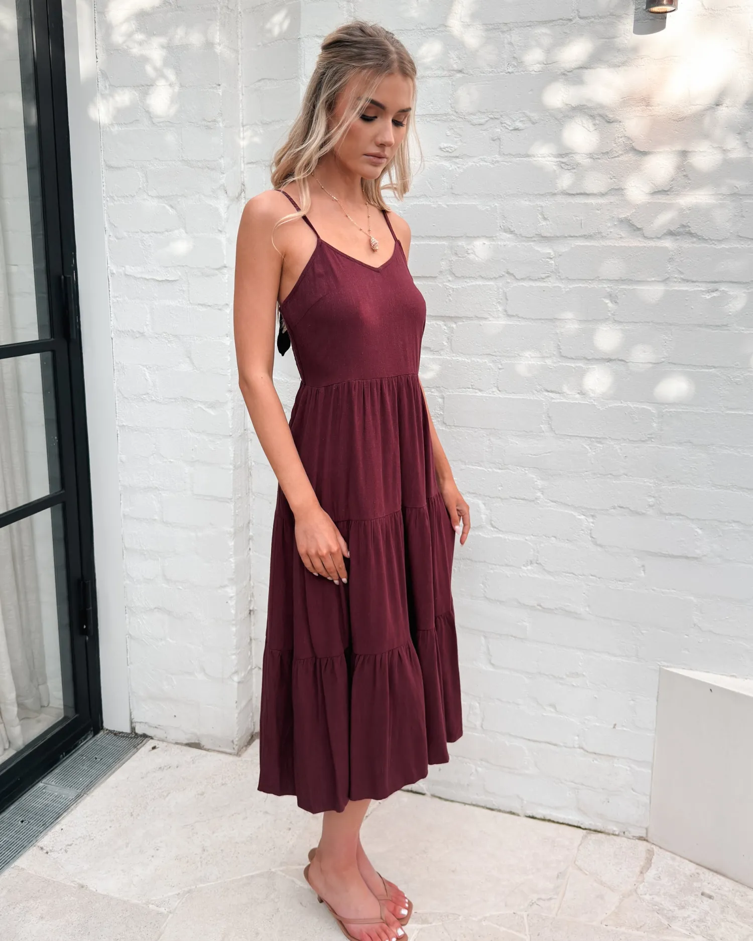 Outlet Sonya Dress - Bordeaux Linen Dresses|Curve Dresses