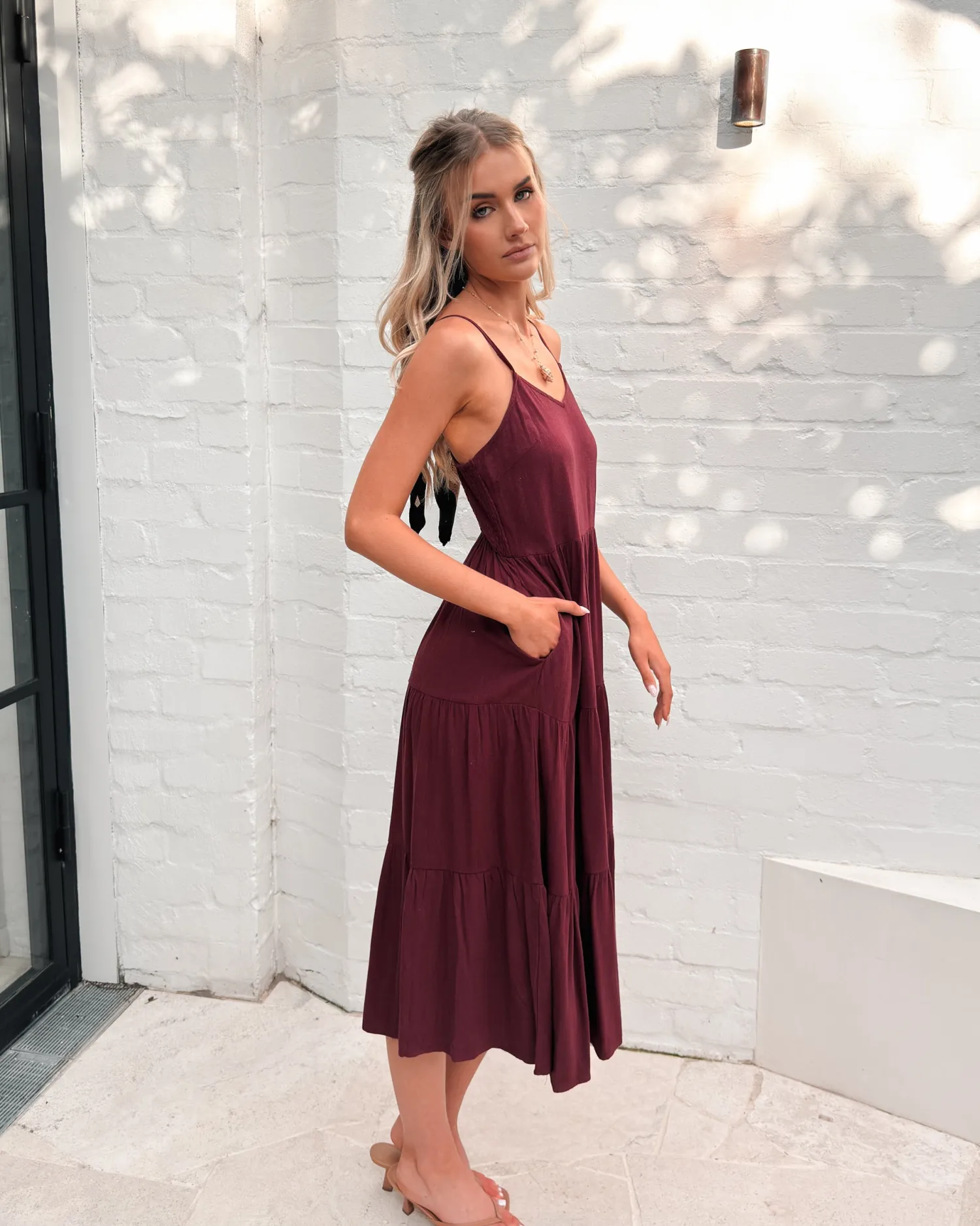 Outlet Sonya Dress - Bordeaux Linen Dresses|Curve Dresses