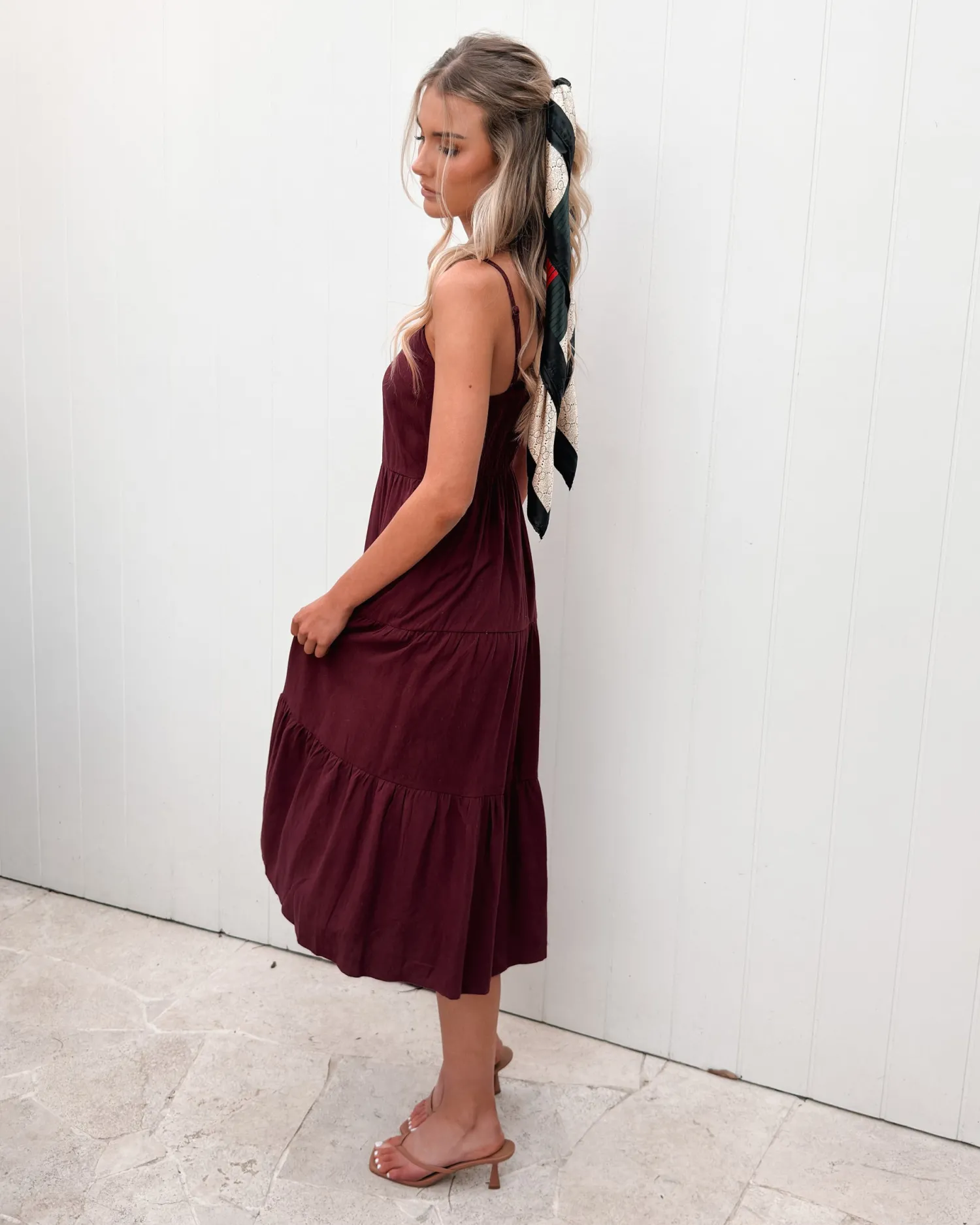 Outlet Sonya Dress - Bordeaux Linen Dresses|Curve Dresses