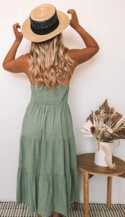 Clearance Sonya Dress - Khaki Linen Dresses|Shift Dresses