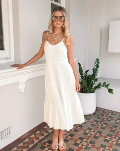 Clearance Sonya Dress - White Linen Dresses|Curve Dresses