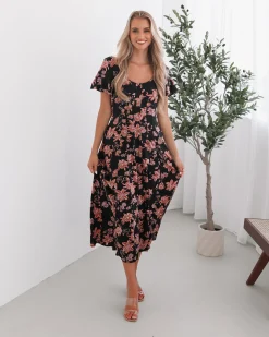 Online Sorcha Dress - Black Floral Floral Dresses|Curve Dresses