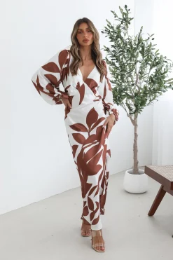 Clearance Surendra Dress - White Print Satin Dresses|Long Sleeve Dresses