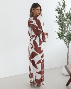 Clearance Surendra Dress - White Print Satin Dresses|Long Sleeve Dresses