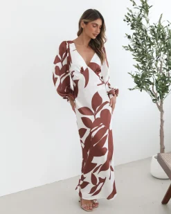 Clearance Surendra Dress - White Print Satin Dresses|Long Sleeve Dresses