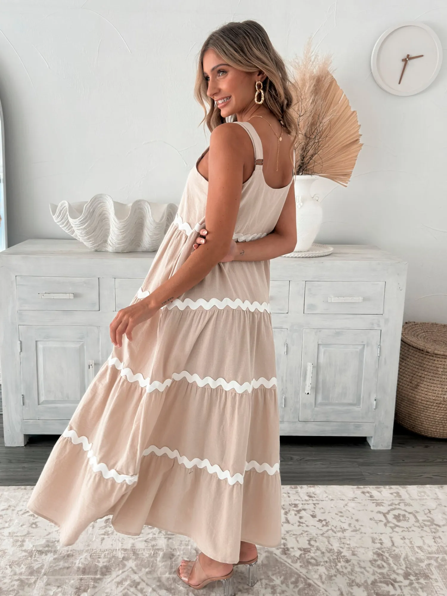 Best Taline Dress - Beige Multi Curve Dresses|Maternity Dresses