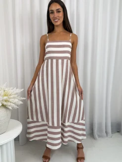 Teyana Dress - Tan Stripe Curve Dresses|Maternity Dresses