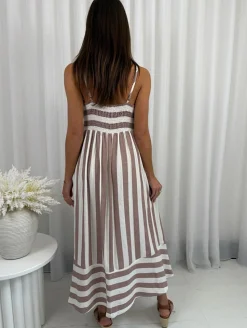 Teyana Dress - Tan Stripe Curve Dresses|Maternity Dresses