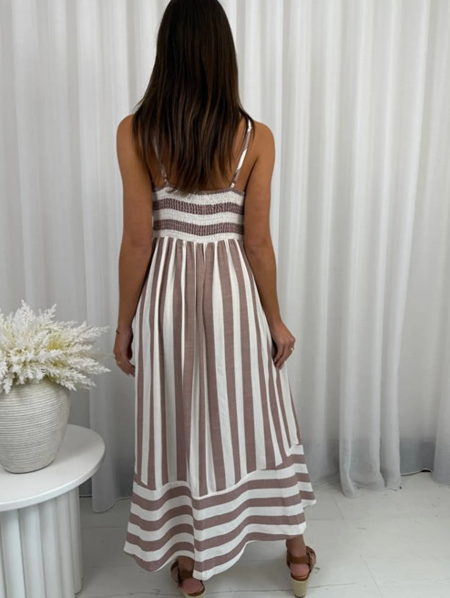 Teyana Dress - Tan Stripe Curve Dresses|Maternity Dresses