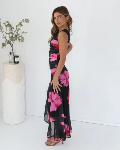 Clearance Tivara Dress - Black Floral Floral Dresses|Off The Shoulder Dresses